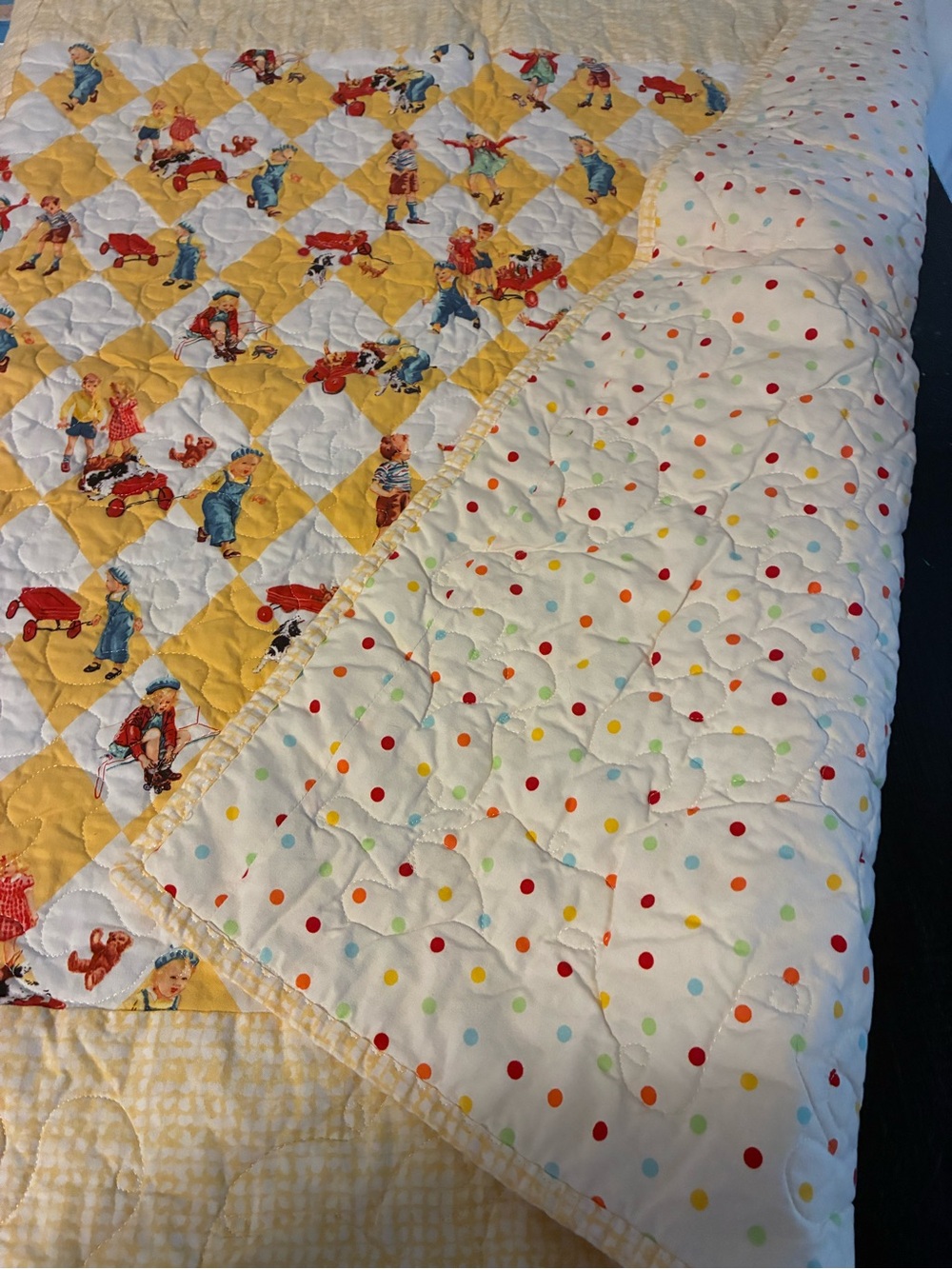 Vintage-Style Patchwork Dick & Jane Child’s Quilt - Picture 5 of 7